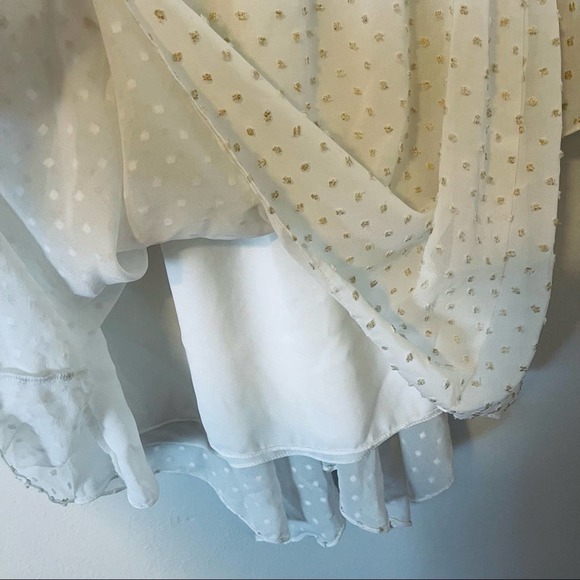 Jay Godfrey Dottie Dress White wirh Gold Trim Swiss Dots Bell Sleeves Size 4 - Picture 8 of 10